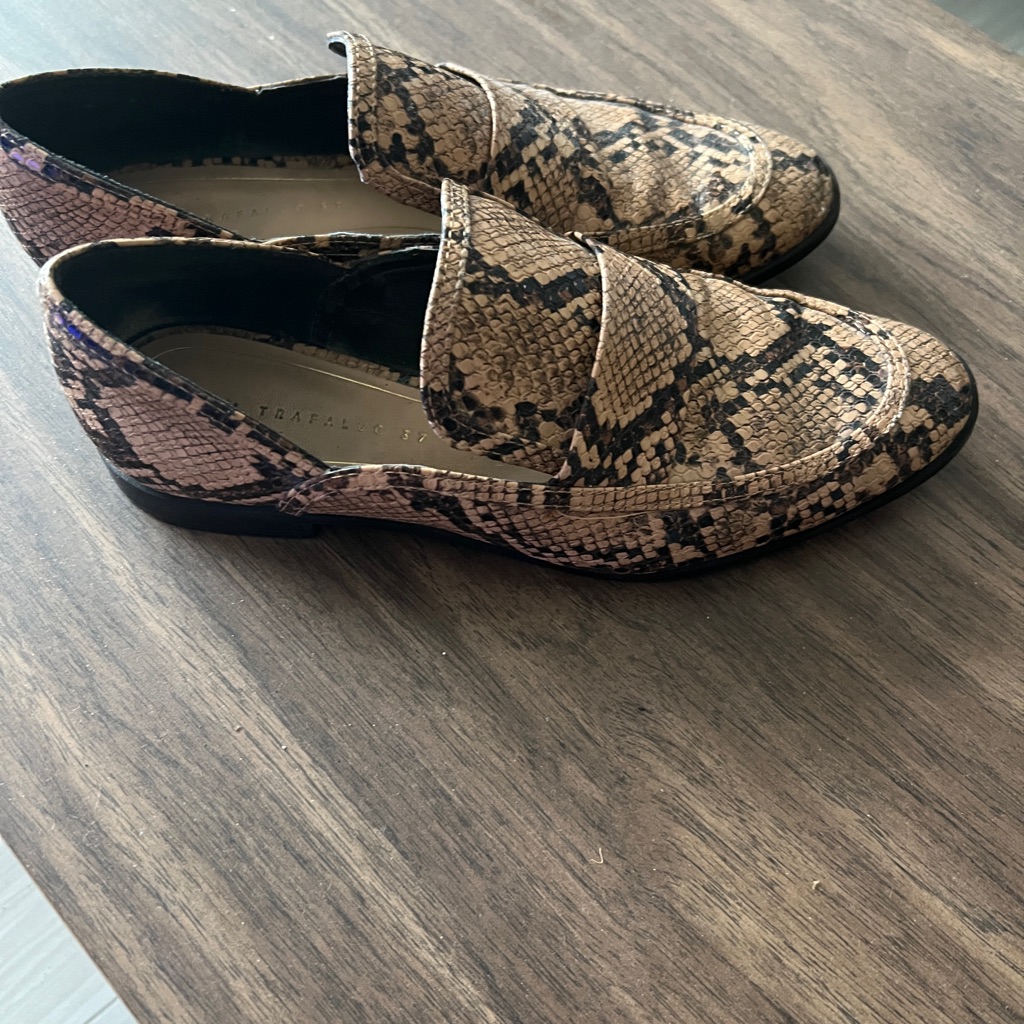 Zara Women's Snakeskin Pattern Loafers In Brown And Black